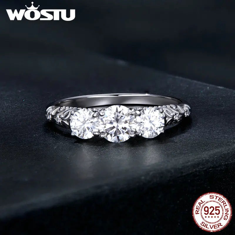 WOSTU 1.1CT Moissanite Ring 925 Sterling Silver Zircon Setting Elegant Jewelry for Women Engagement Anniversary Wedding Gift