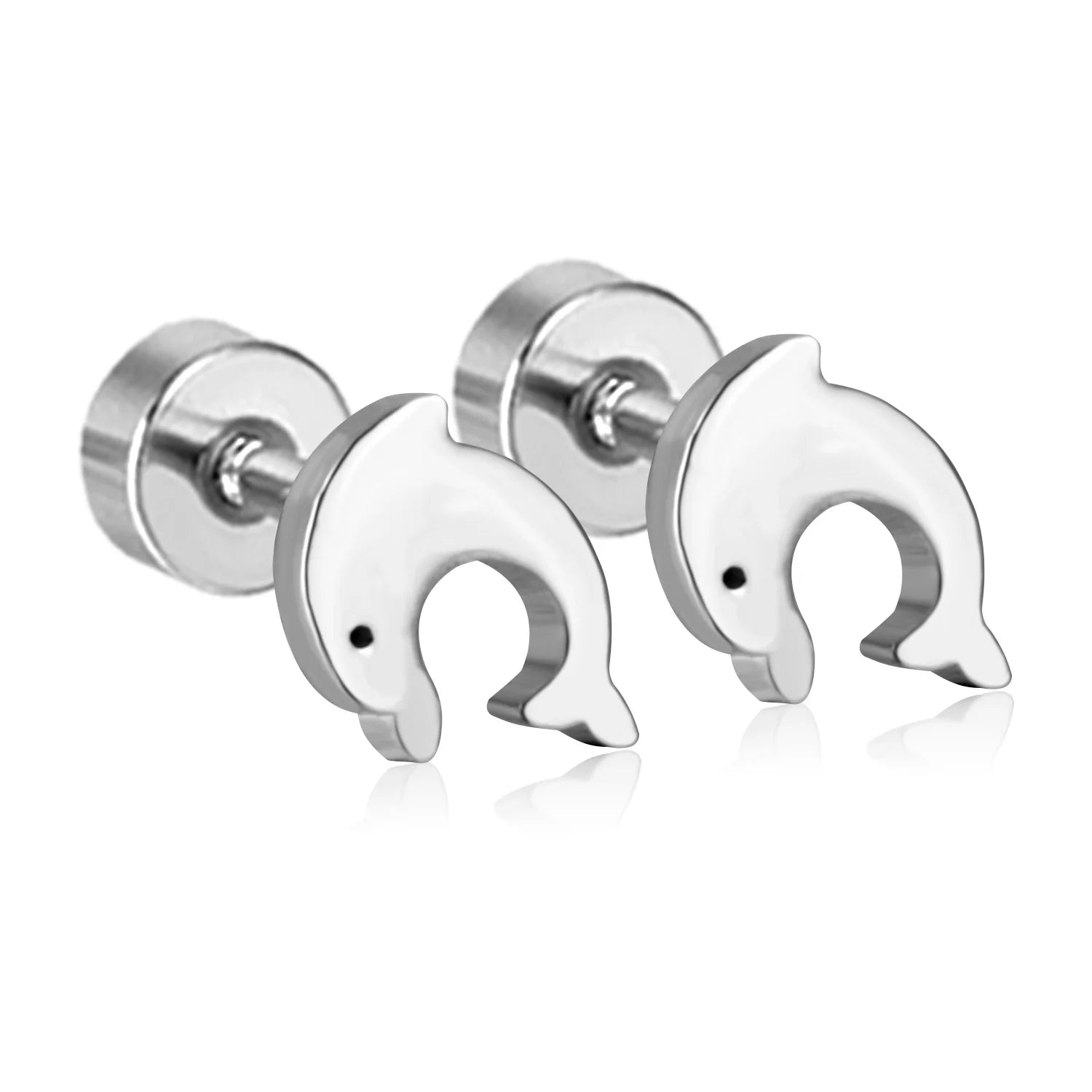 LUXUKISSKIDS Klassische Edelstahl-Ohrstecker mit Delfinmotiv für Damen/Mädchen, Schraubverschluss, vergoldeter Modeschmuck