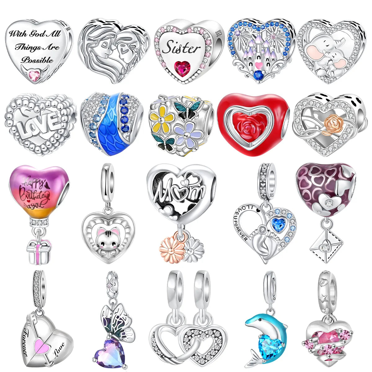 925 Sterling Silver Butterfly Dolphin Flower Love Series Beads Charm Bead Fit Bracelet DIY Jewelry For Women