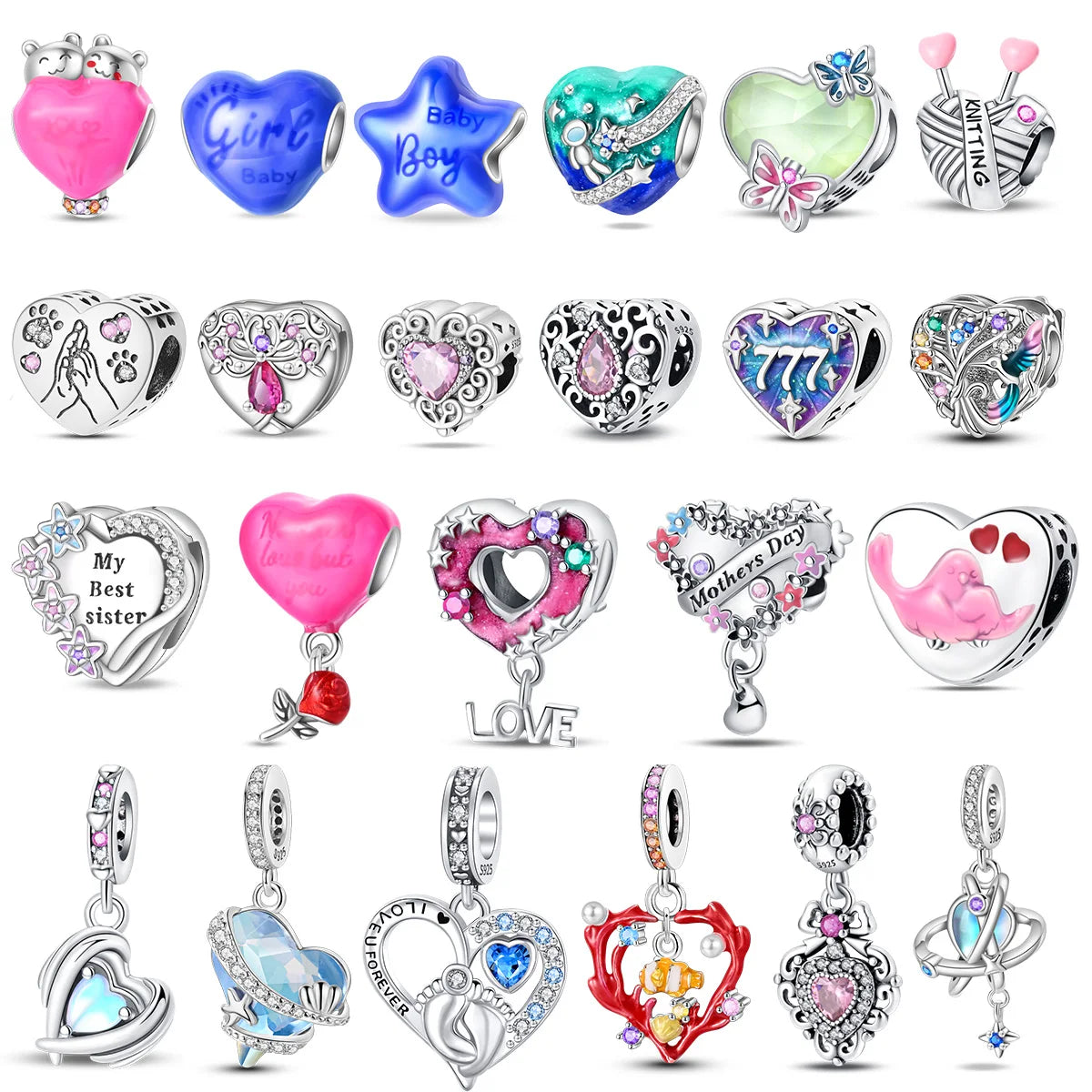 925 Sterling Silber Liebe Stern Blume Krone Donut Schmetterling Anhänger Fit Original Pandora Armband Schlangenkette Perlen Frauen Geschenk