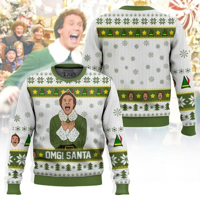 Buddy the Elf Ugly Sweater for Men 2025 New Winter Warm Cozy Holiday Party Funny Xmas Pullover Family Christmas Gift Sweater