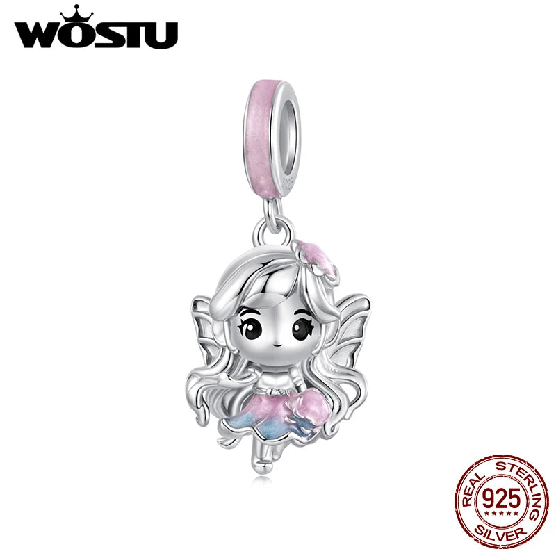 WOSTU 925 Sterling Silver The World Tarot Card Charm Pendant For Women , Original Rainbow Beads DIY Jewelry making