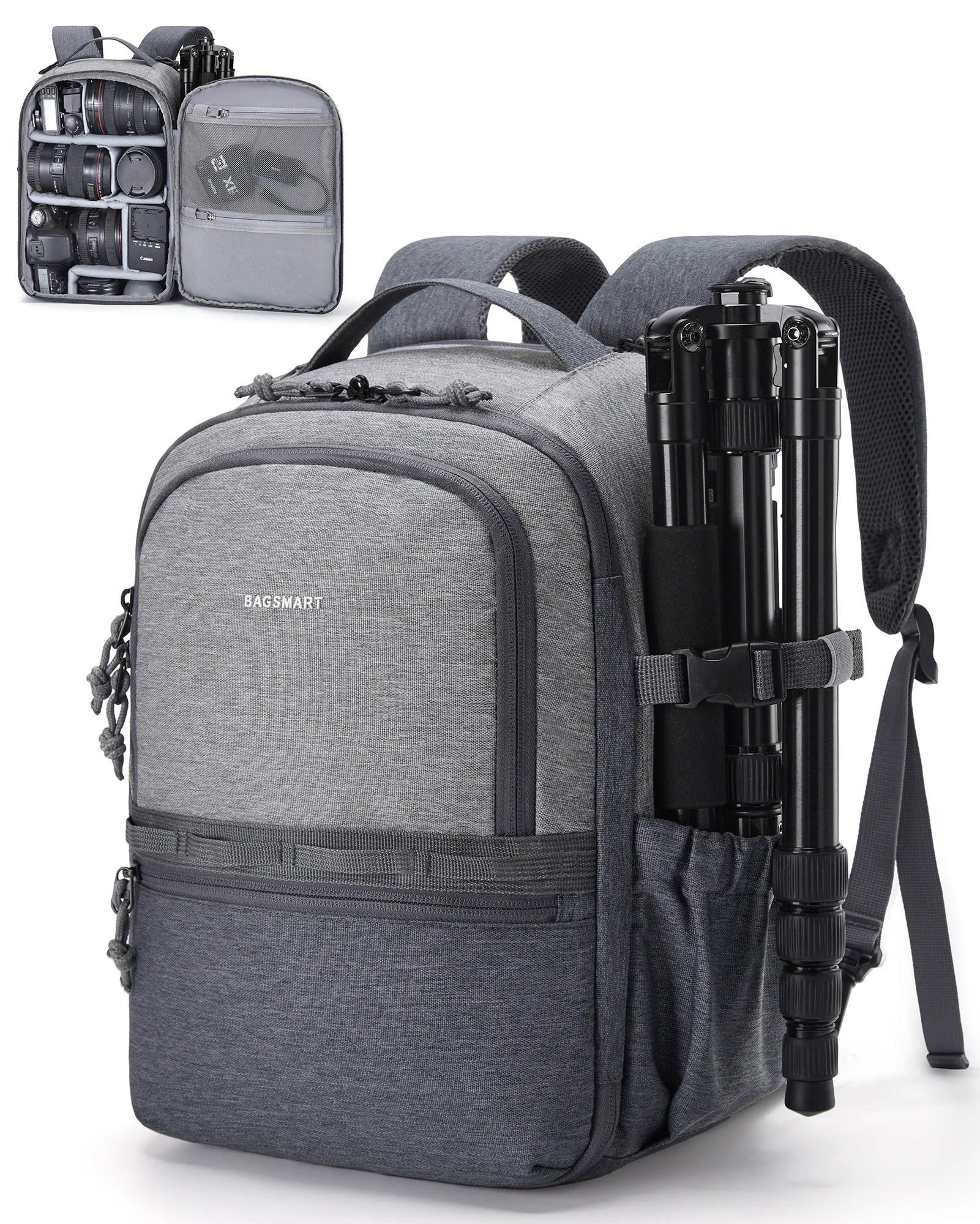 Sac à dos pour appareil photo BAGSMART pour photographes DSLR SLR Sacs à dos pour appareil photo Sac à dos étanche pouvant accueillir jusqu'à 12,9" iPad avec support pour trépied