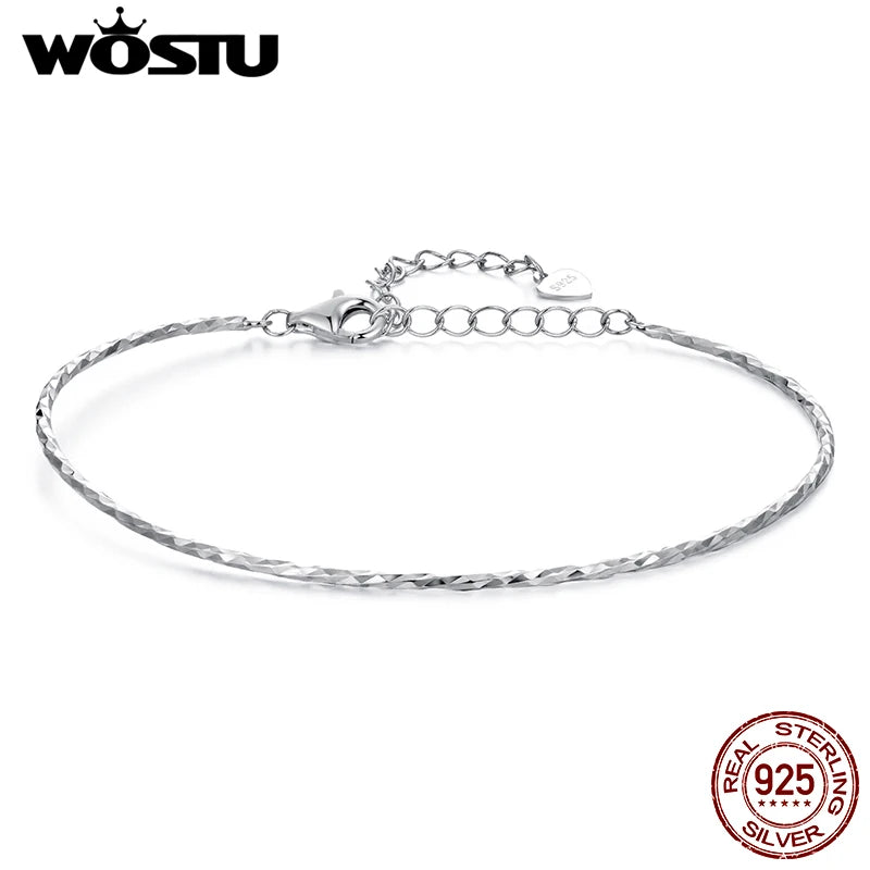 WOSTU Real 925 Sterling Silver Starlight Simple Chain Bracelet For Women Fashion Jewelry Gift Basic Link Wedding party Accessori