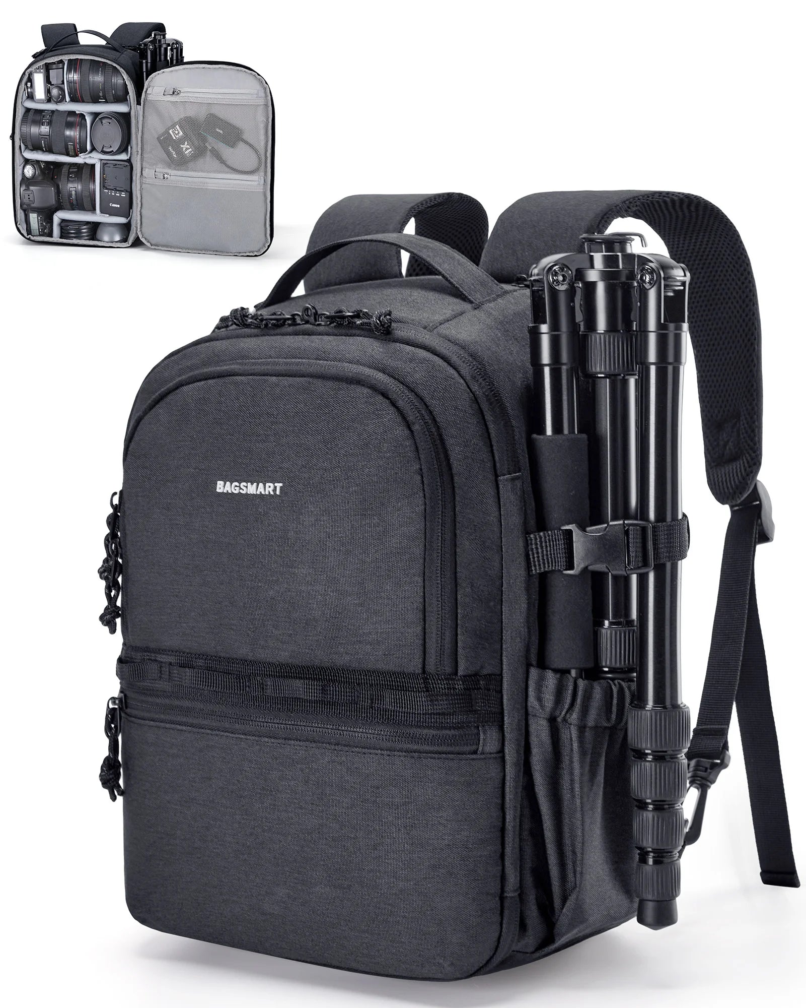 Sac à dos pour appareil photo BAGSMART pour photographes DSLR SLR Sacs à dos pour appareil photo Sac à dos étanche pouvant accueillir jusqu'à 12,9" iPad avec support pour trépied