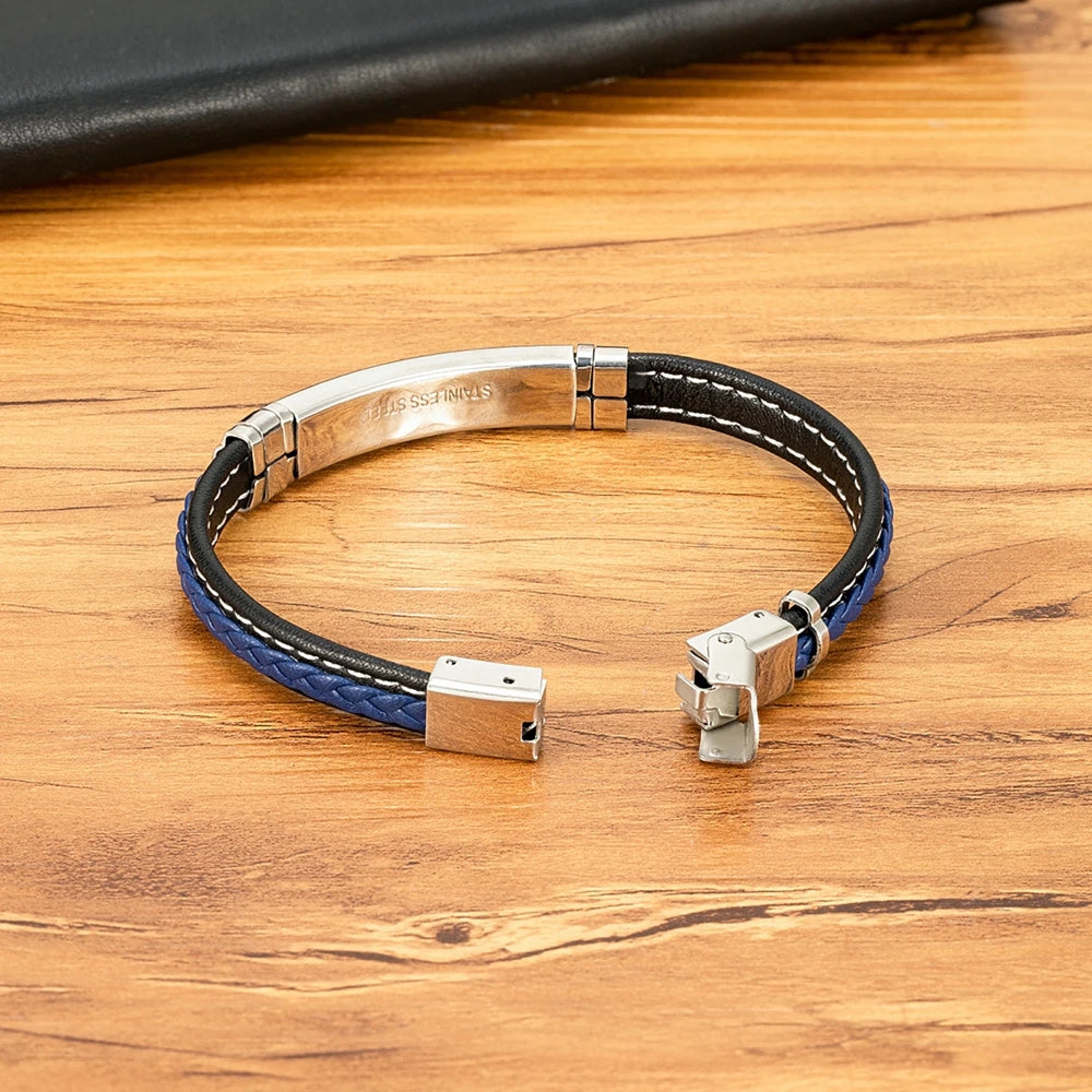 TYO Fashion Woven Genuine Leather Metal Stainless Steel Safety Buckle Bracelet Men Bangle Accessory Daily Wear Gift Dropshipping