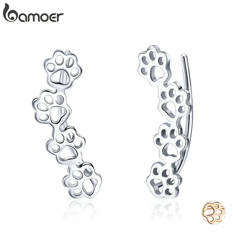 BAMOER Heißer Verkauf 925 Sterling Silber Paw Trail Katze Und Hund Fußabdrücke Stud Ohrringe für Frauen Sterling Silber Schmuck SCE430