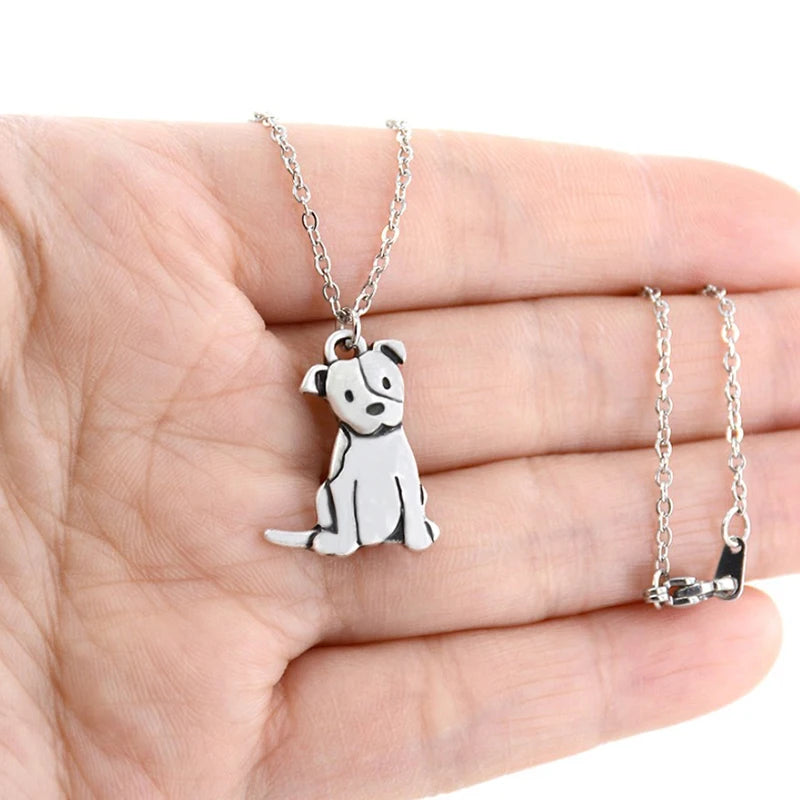 New Fashion Pit Bull Stainless Steel Chain Long Necklace Women Boho Cute Dog Pendant Necklaces For Men Jewelry Choker Lover Gift