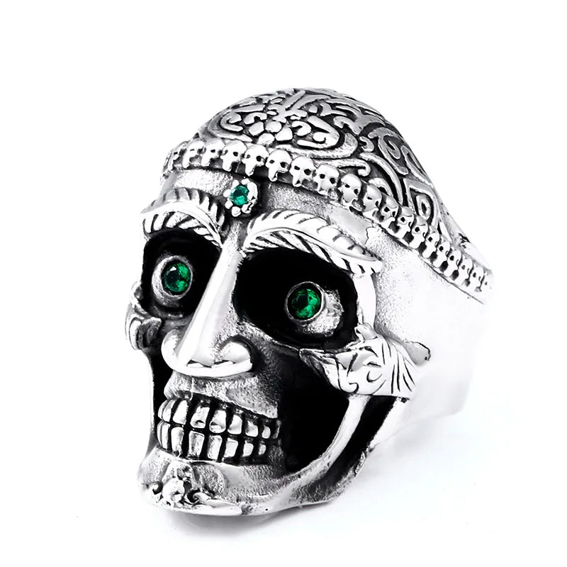 BEIER 316L Stainless Steel Punk Skull Green Eyes Men's Ring Biker Rock High Quality Jewelry LLBR8-711R
