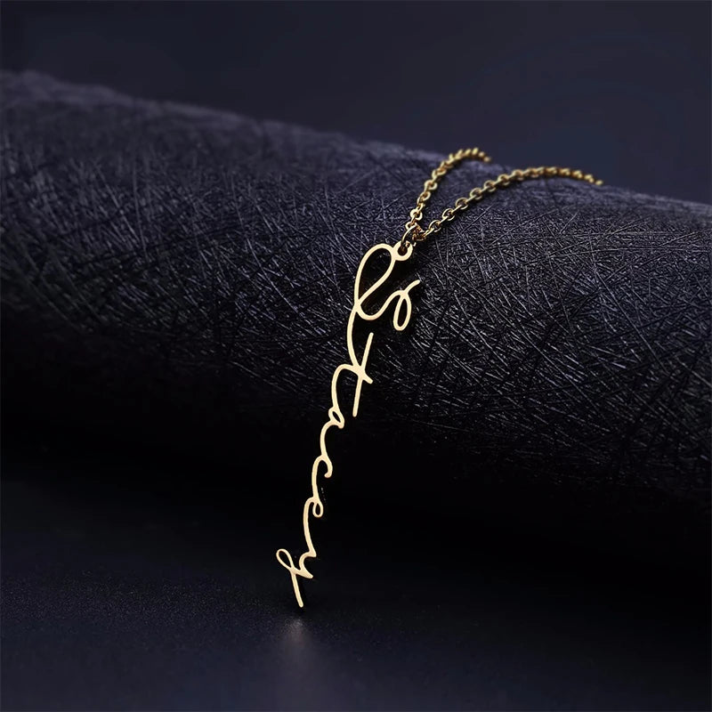 Simple Custom Vertical Name Pendant Necklace Personalized Jewelry Men Handmade Nameplate Pendant Necklaces Women Best Friend Gif