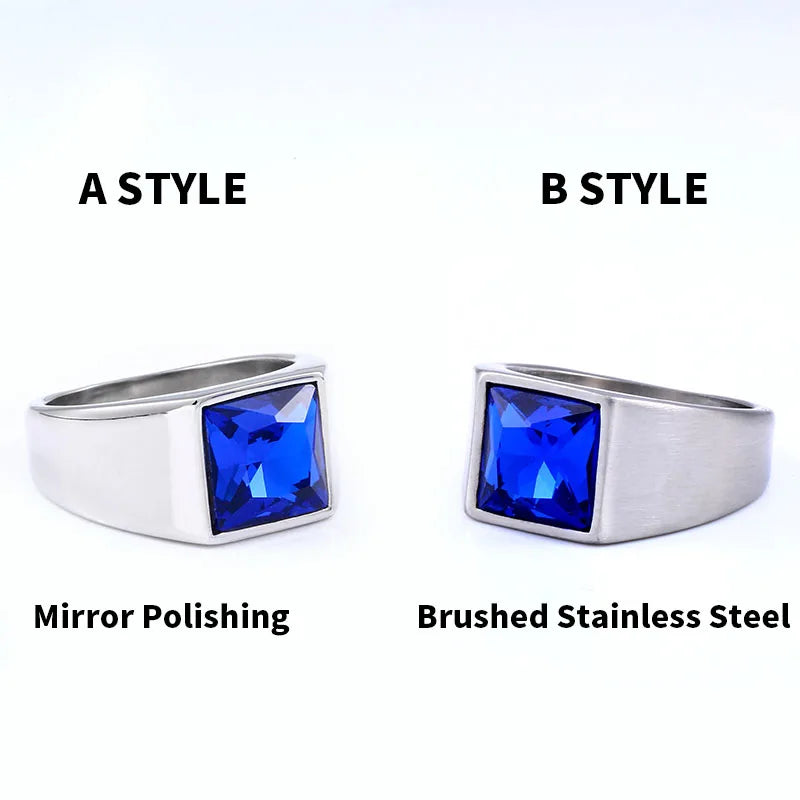 BEIER Bague en acier inoxydable 316L pour homme et femme, bijou tendance incrusté de pierres rouges/bleues/noires, carrées, cadeau LLBR8-701R