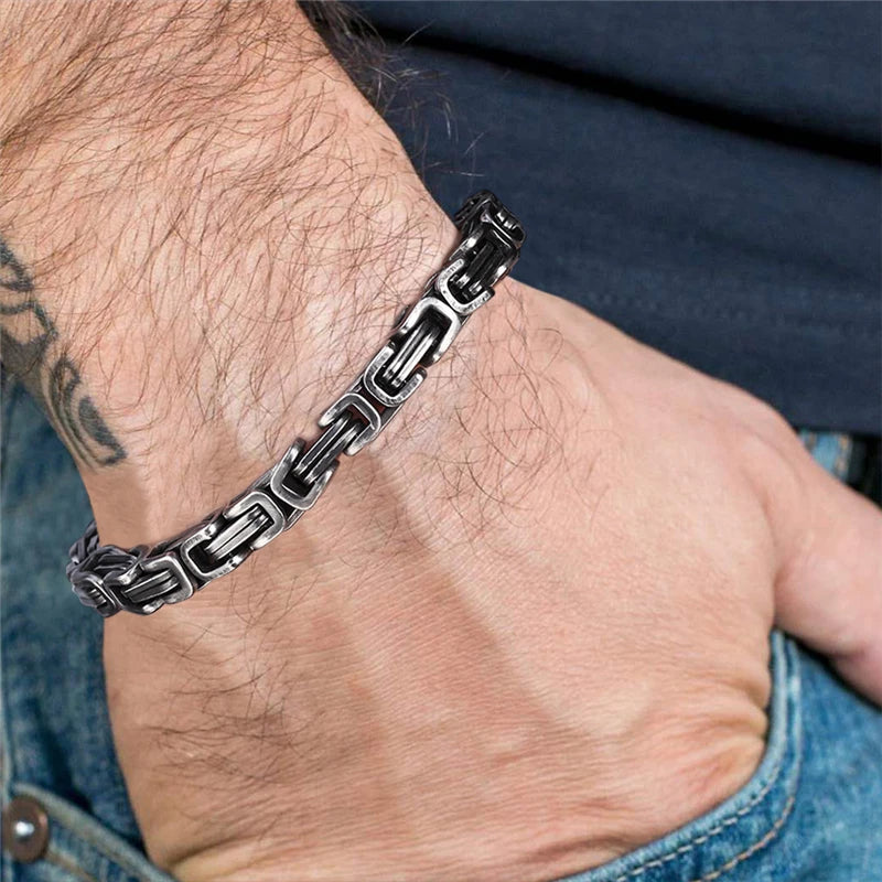 MKENDN Mens vintage 5-10mm Stainless Steel Byzantine Curb Cuban Link Chain Bracelets for Men Unisex HIp-HOP Wrist Jewelry Gifts - Madeinsea©