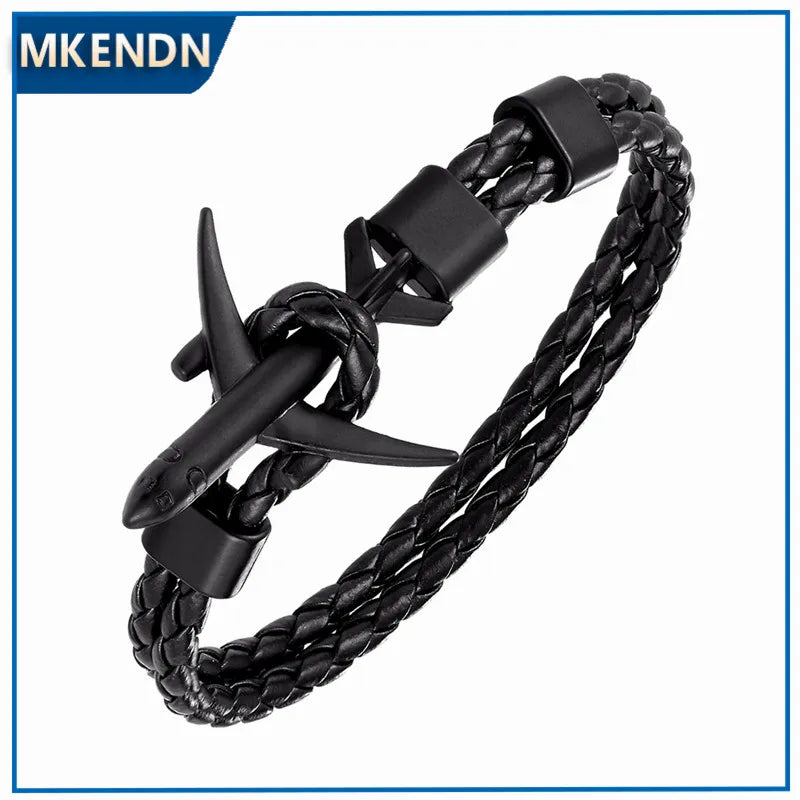 MKENDN Mode Flugzeug Anker Armbänder Frauen Charme Lederarmbänder Männer Metallhaken Hoffnung Homme Schmuck Luftfahrt Stil