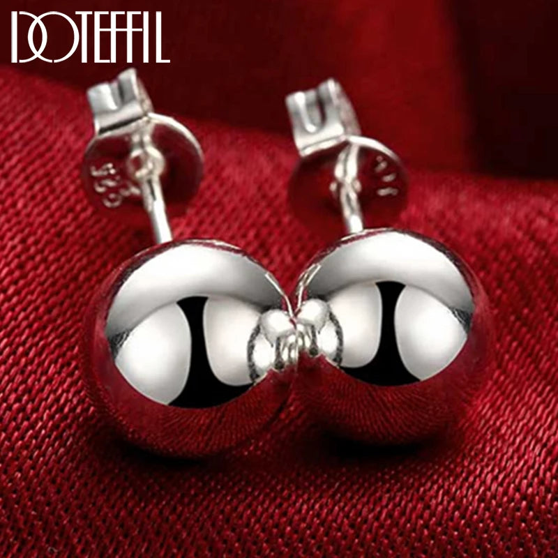 DOTEFFIL 925 Sterling Silver 8mm/10mm Round Circle Solid Ball Bead Stud Earring Woman Fashion Wedding Engagement Jewelry