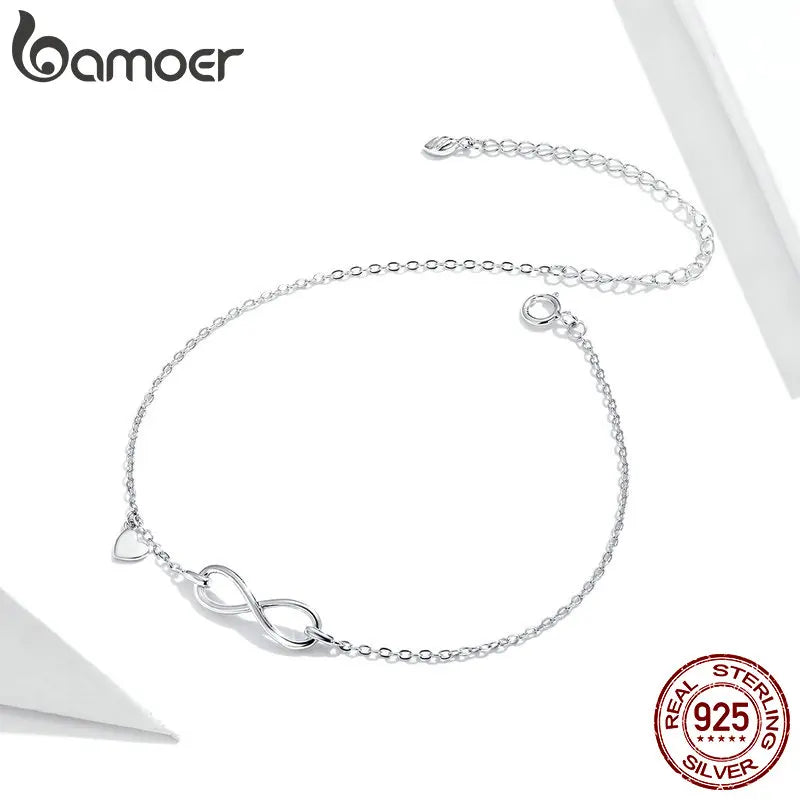 bamoer Real 925 Sterling Silver Infinite Chain Foot Jewelry for Women Anti-allergy Anklet Foot Bracelets Summer Jewelry SCT019