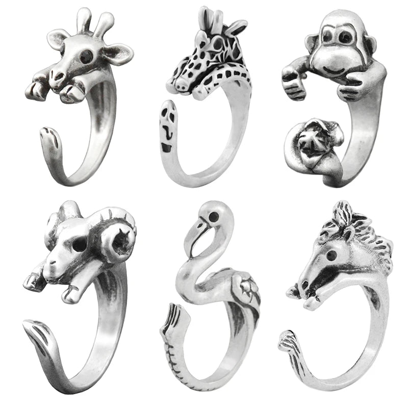 Handmade Vintage Giraffe Deer Goat Horse Rings For Women Boho Knuckle Animal Anel Masculimo Couple Ring Men Jewelry Party Gifts