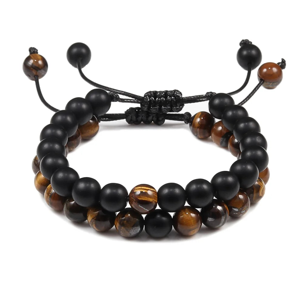 Men Bracelet Tiger Eye Stone Braided Bracelet Black Matte Natural Stone Beads Bracelet Couple Distance Charm Yoga Jewelry Gifts - Madeinsea©