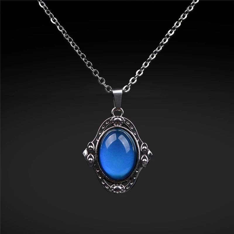 Mood Necklaces Retro Palace Elliptic Jewelry Pendant Necklace Temperature Control Color Change Necklace Stainless Steel Chain - Madeinsea©