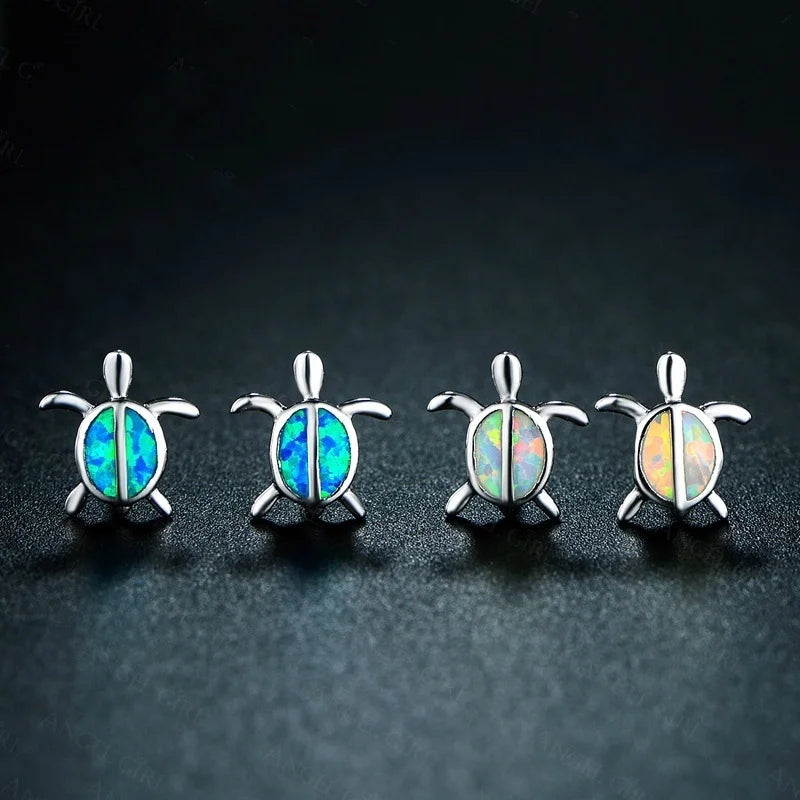 2025 Cute Turtle Imitation Fire Opal Stud Earrings For Women Accessories Jewelry Girl Gifts Fashion Animal Tortoise Earrings