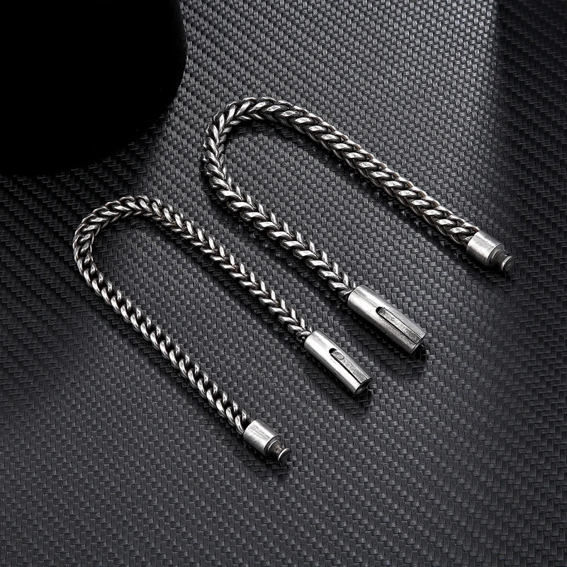 MKENDN Vintage Oxidized Cool Curb Chain Bracelets for Men Stainless Steel Punk Rock Antique Cubic Foxtail Chain Male Pulseira - Madeinsea©