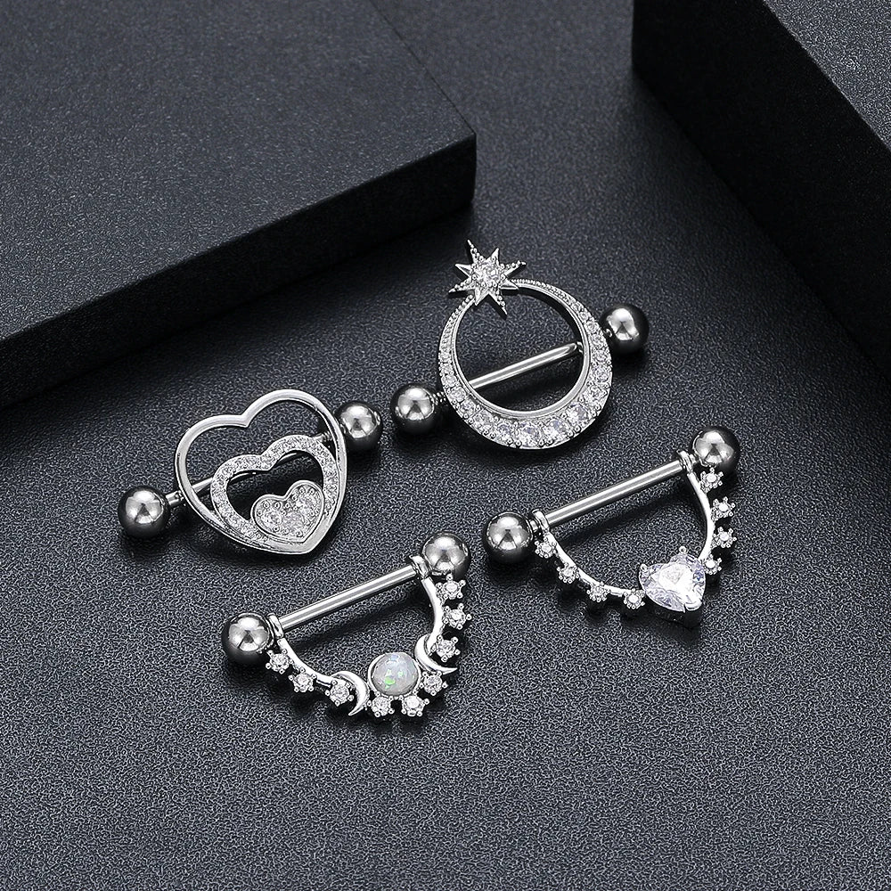 2 STÜCKE Kaninchen Nippel Ringe Kristall Stahl Herz Schlange Piercings Frauen Nippel Barbell Brust Schild Abdeckung 14G Körper Piercings Schmuck