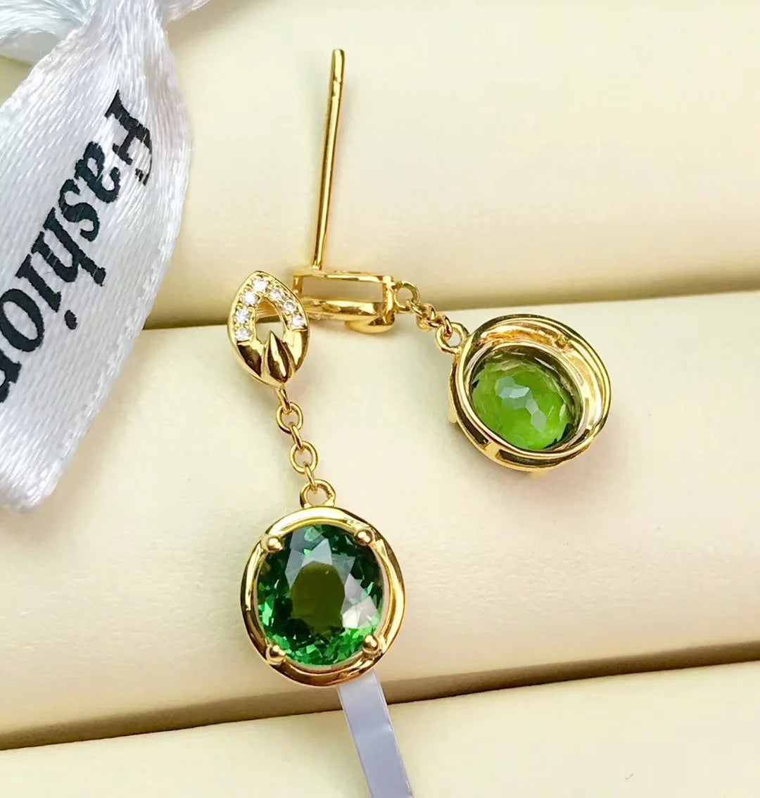 22K Yellow Gold Jewelry with Green Gemstones Water Drop Shaped Earrings for Women Emerald Female Ear Drops Anniversary Gifts