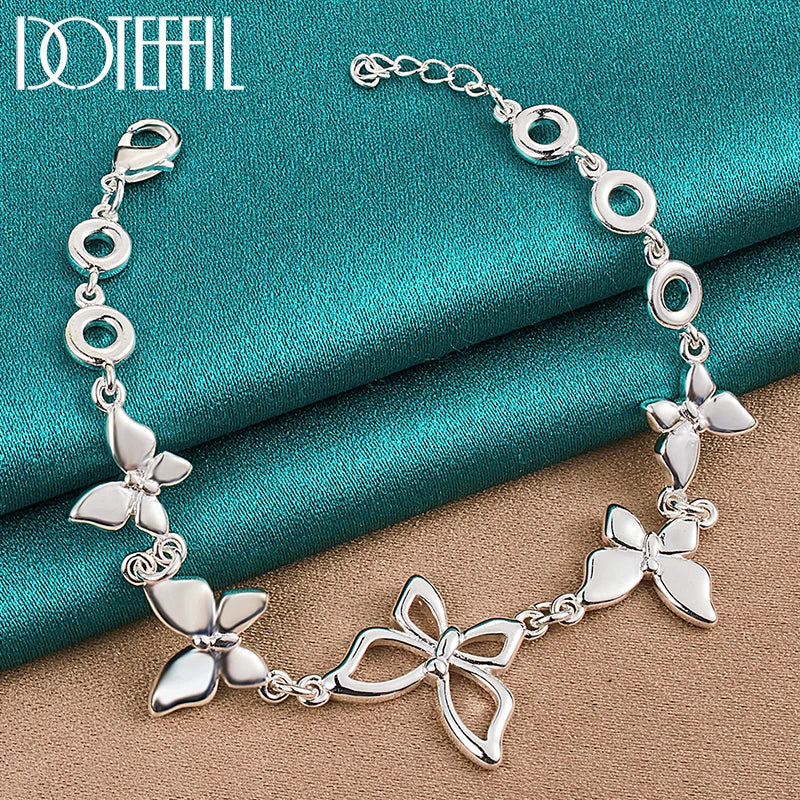 DOTEFFIL 925 Sterling Silver Five Butterfly Chain Bracelet For Woman Fashion Charm Wedding Party Engagement Jewelry