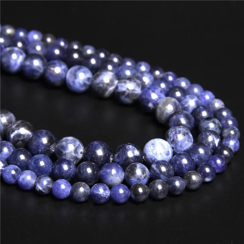 Natural Blue Jaspers Round Stone Bead Sodalite Loose Spacer Beads For Jewelry Making DIY Bracelet Earring Accessories 15" Strand - Madeinsea©