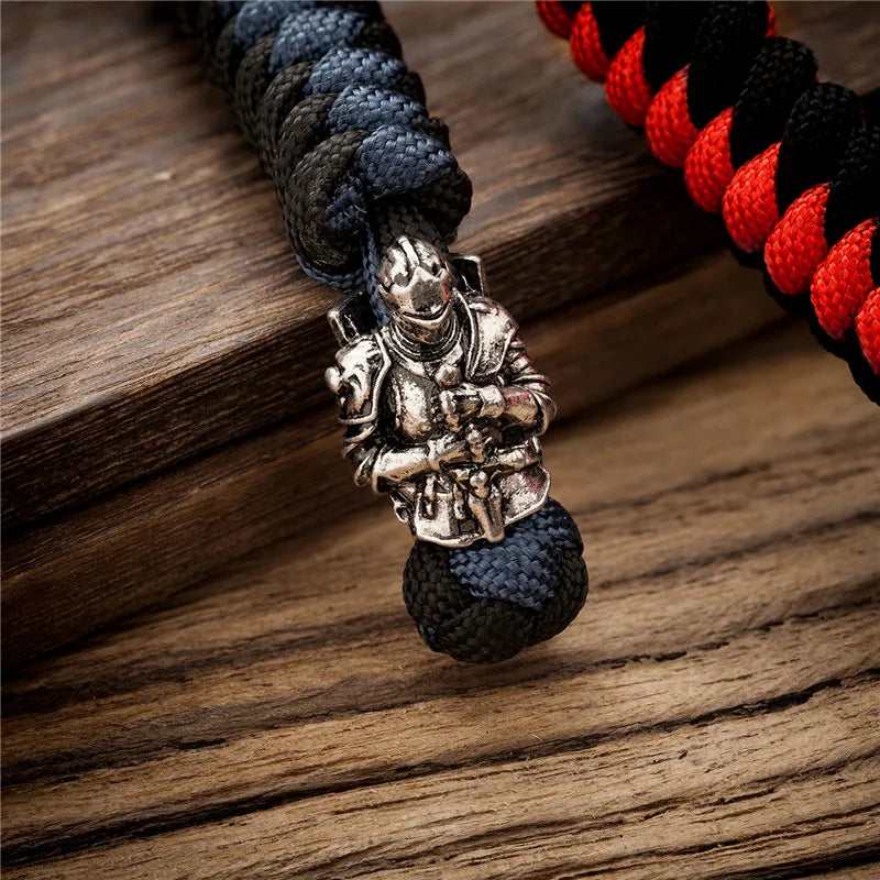 High Quality Vintage Spartan Warrior Metal Keychain Lanyard Handmade Woven Survival Paracord Rope Viking Rune Bead Key Rings