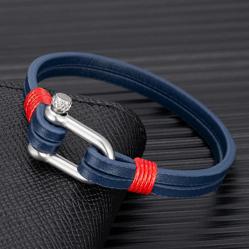 MKENDN Men's Leather Bracelet Nautical Double Strand Stainless Steel U shape Clasp Bracelets & Bangle For Women Sport Jewelry - Madeinsea©