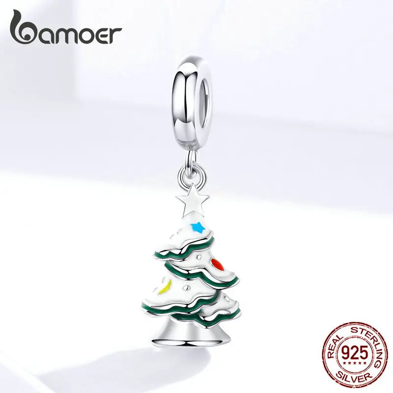 Silver 925 Jewelry Christmas Tree with Snow Pendant Charm fit Original Women Bracelet Festival Collection Jewelry SCC1356 - Madeinsea©