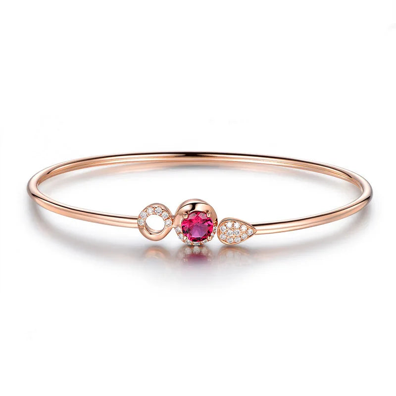 Real 14K Rose Gold Silver Bangles Bracelets for Women Natural Ruby Gemstone Tennis Charm Cuff Bracelet Wedding Fine Jewelry Gift