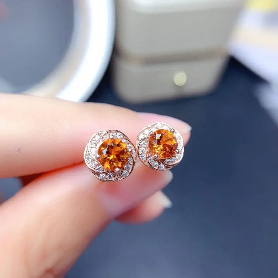 Yellow Topaz Bracelets Earrings for Female Real 925 Sterling Silver Deep Yellow Gemstone Bracelet for Student Birthday Gift