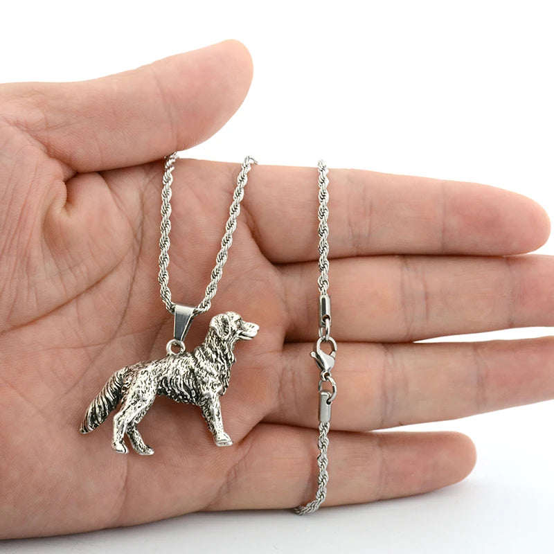 New Golden Retriever Dog&Lion Pendant Chain Stainless Steel Necklace Women Boho Cute Animals Couple Necklaces For Men Jewelry