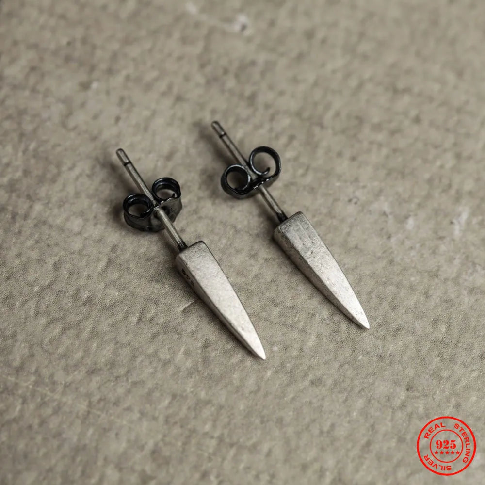 MKENDN 925 Sterling Silver Creative Retro Dagger Stud Earring Trendy Street Punk Style Ear Pin for Men Women Halloween Jewelry