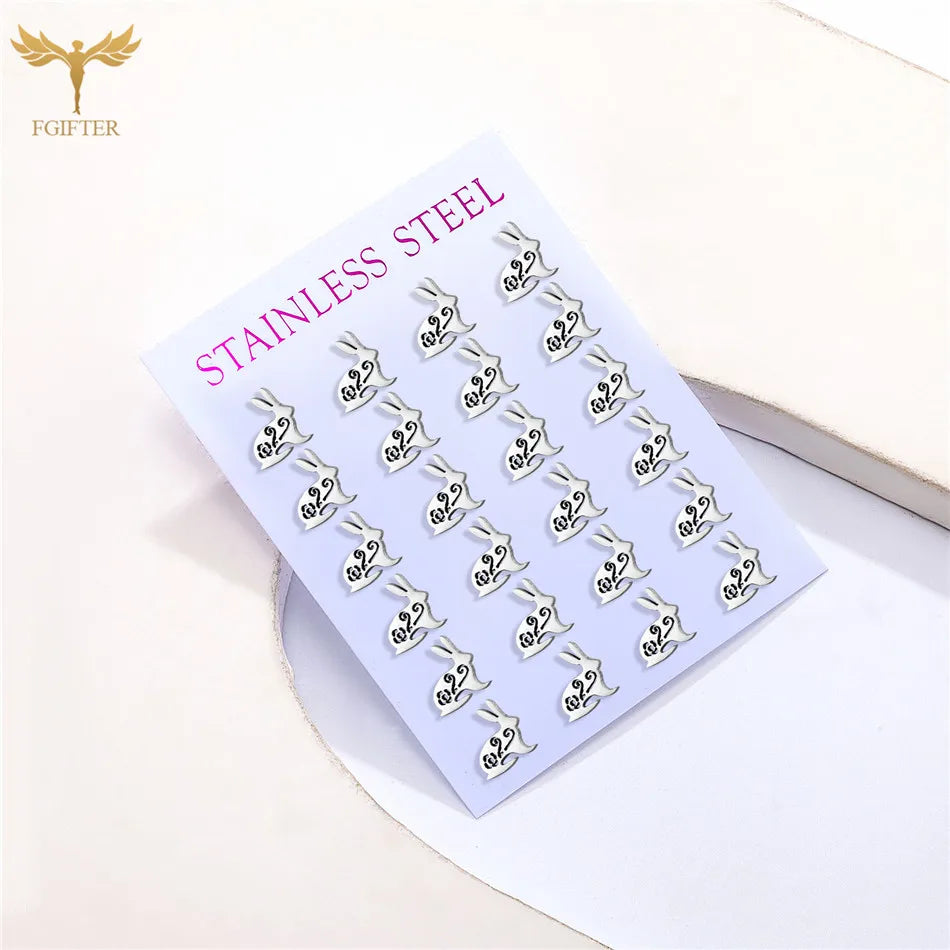 Stainless Steel Animal Stud Earrings Sets Cute Rabbit Bunny Earrings Retro Hollow Pattern Aesthetic Design Girl Jewelry Gift