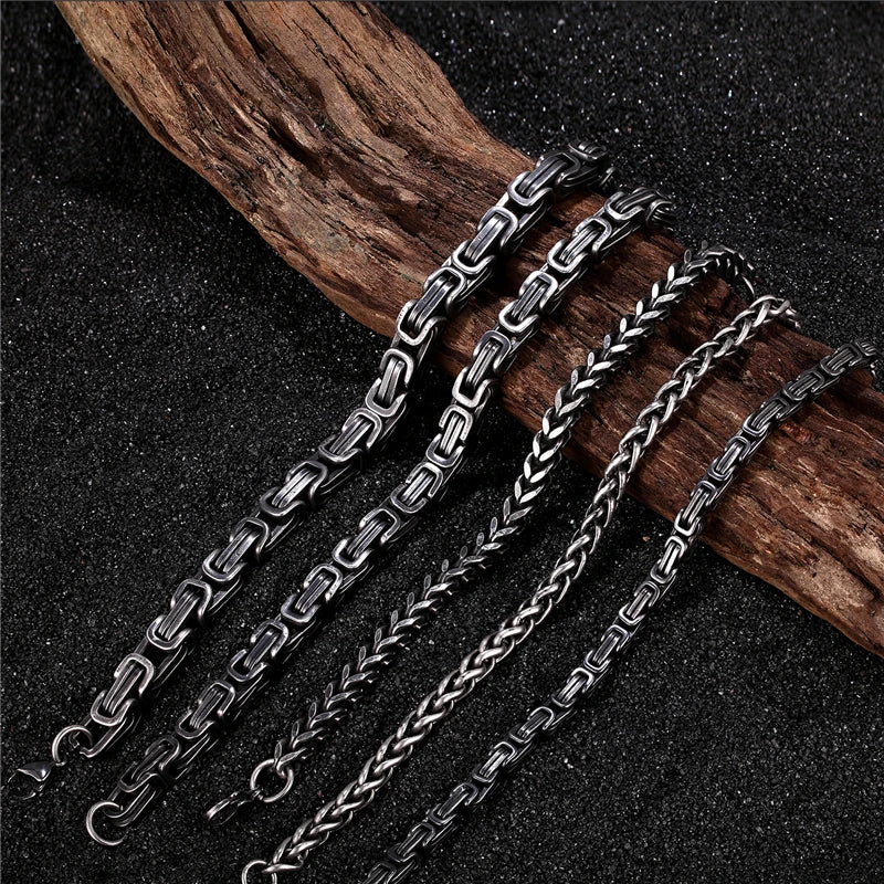 MKENDN Mens vintage 5-10mm Stainless Steel Byzantine Curb Cuban Link Chain Bracelets for Men Unisex HIp-HOP Wrist Jewelry Gifts - Madeinsea©