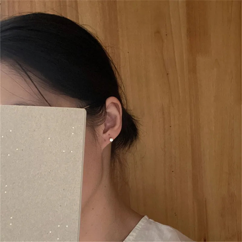 925 Sterling Silver Korea Simple Four Claws Inlaid Zircon Stud Earrings Women Plating 14K Gold Wedding Party Jewelry Gift