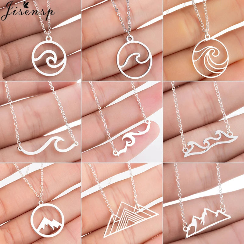Jisensp Bohemian Wave Anhänger Halskette Edelstahl Schmuck Halskette für Frauen Beach Surfer Charms Halsband Bijoux Femme