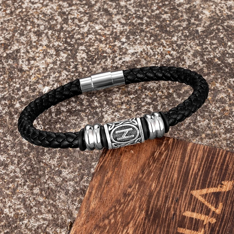 MKENDN Personalized Norse Viking Runes Amulet Bracelet Leather Wristband With Futhark Rune Bead In Your Choice Viking Jewelry - Madeinsea©