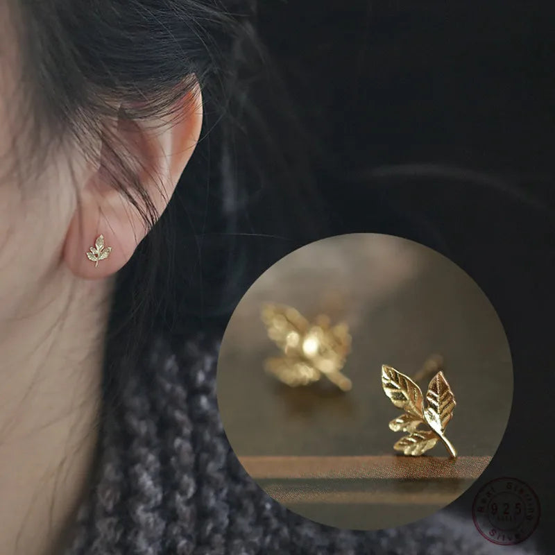 925 Sterling Silver Unique Golden Leaf Earrings for Women Maple Leaf Earrings 14K Gold Plated Jewelry