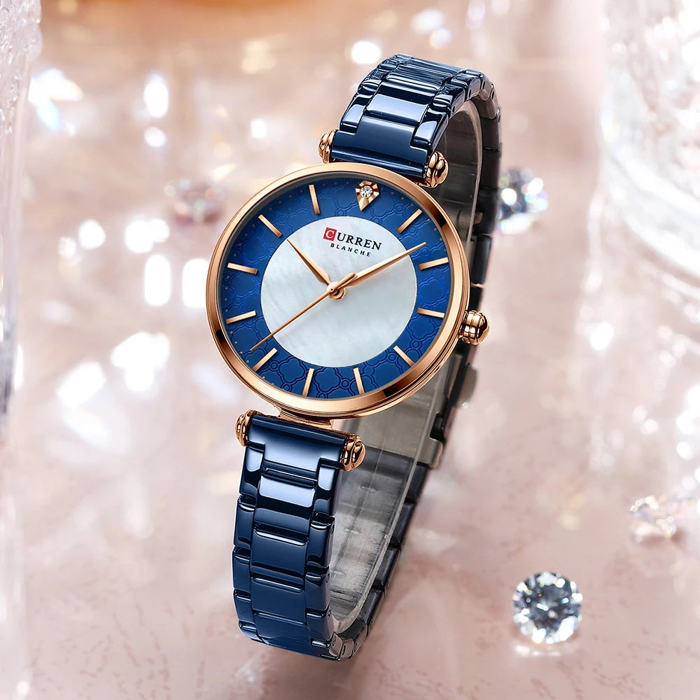 Watches for Women Luxury Brand CURREN Elegant Thin Quartz Wristwatch with Stainless Steel Simple Female Clock