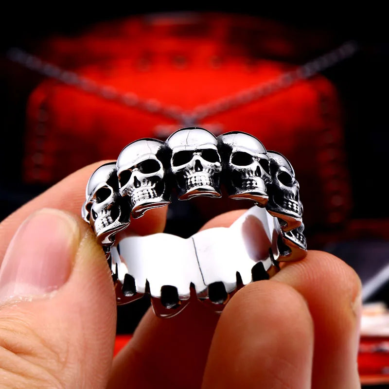 Stainless Steel Skull Row Ring