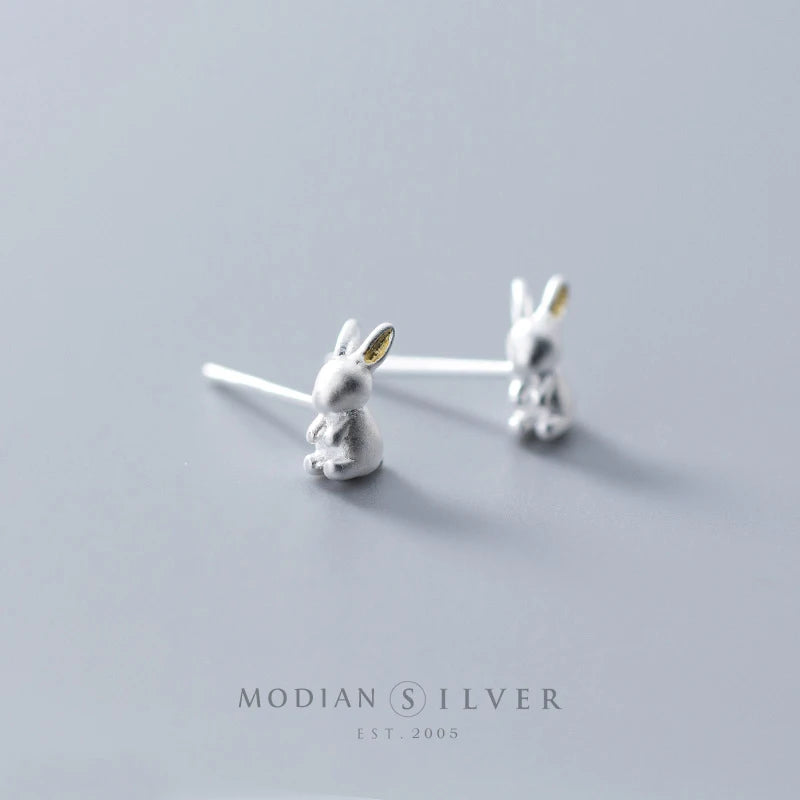 Modian 100% 925 Sterling Silver Cute Animal 3D Rabbit Stud Earrings for Women And Girl Fashion Korean Style Jewelry Brincos - Madeinsea©