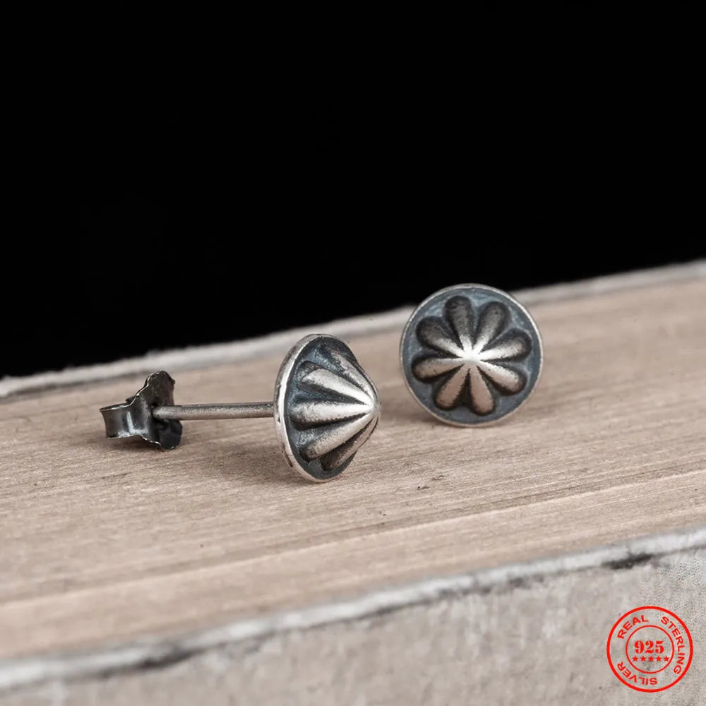 MKENDN 925 Sterling Silver Cloth Button Stud Earrings Men Women Personality Minimalist Ear Jewelry Punk Street Gothic Style