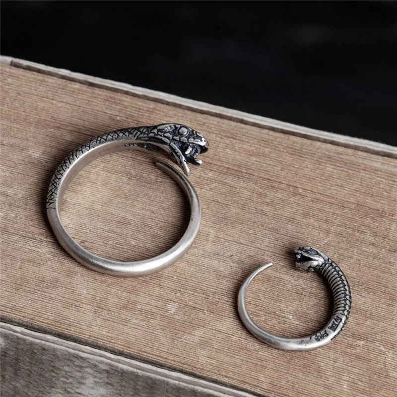 MKENDN Vintage Black 925 Sterling Silver Snake Shape Ring For Men and Women Gothic Street Hip Hop Punk Dark Jewelry