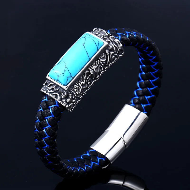 Beier 316L stainless steel Fashion colorful leather embedded stone bracelet men's popular high quality jewelry boy's gift