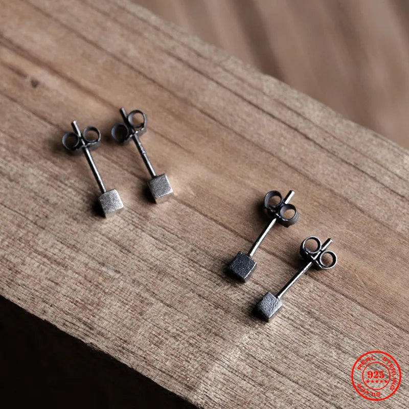 MKENDN 925 Sterling Silver Cute Cube Stud Earrings Men Women Personality Minimalist Prevent Allergy Ear Jewelry Neo-Gothic Style