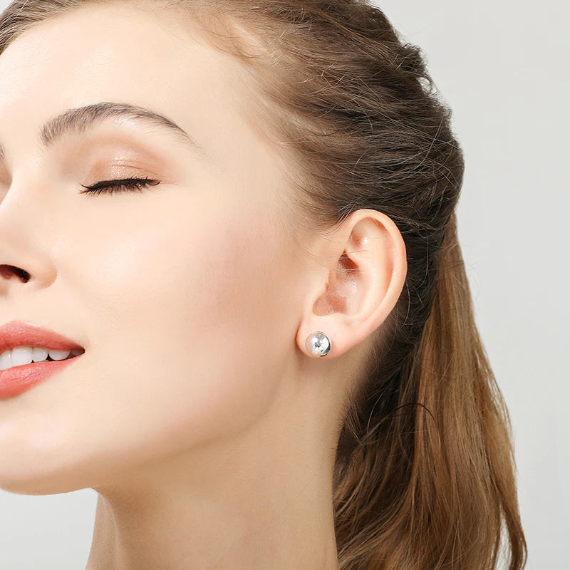 DOTEFFIL 925 Sterling Silver 8mm/10mm Round Circle Solid Ball Bead Stud Earring Woman Fashion Wedding Engagement Jewelry