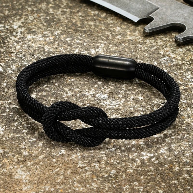 MKENDN Men Double-layer Knotted Rope Bracelet For Women Black Stainless Steel Magnet Buckle Attractive Lover's Couple Jewelry